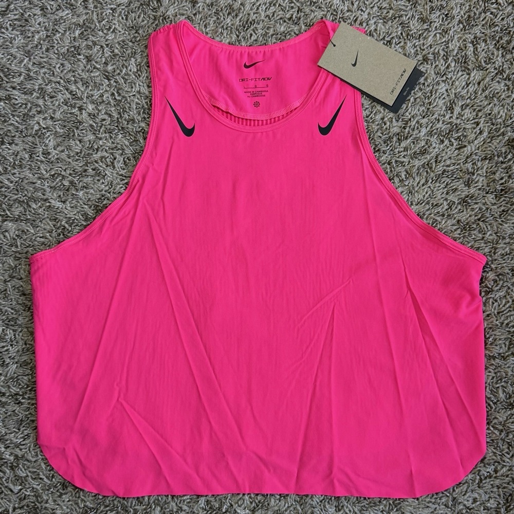 Nike Women's Large AeroSwift Dri-FIT ADV Racing Tank Top Cropped Running Pink